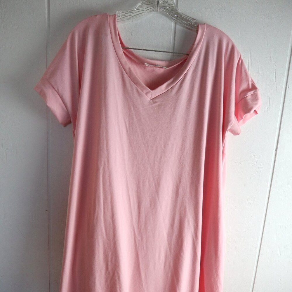 Zenana Pink Short Sleeve Long Maxi Dress Lagenlook Comfy Womens Small